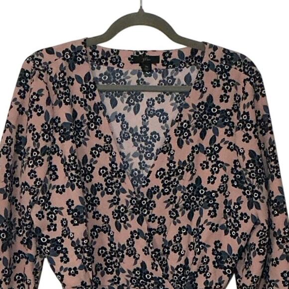 J.Crew Pink Navy Floral Wrap Blouse Peplum Style Long Sleeve Top Size XL - Picture 5 of 15